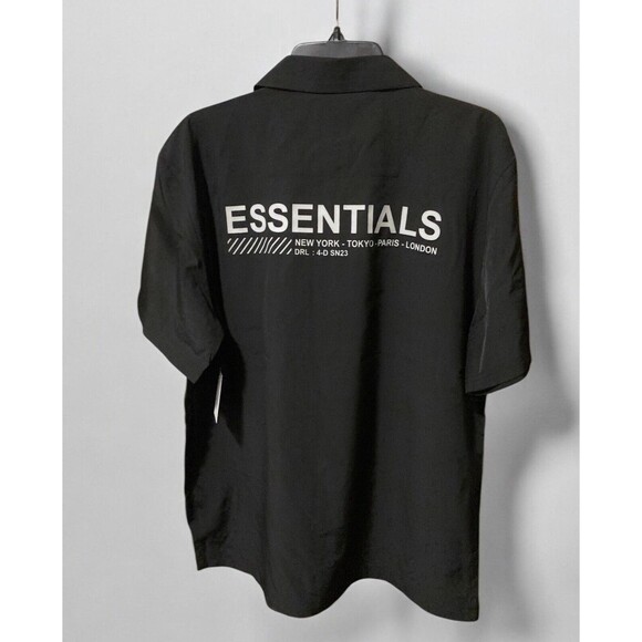 Dr Essentials Black Button Front Shirt Size Men's Large Short Sleeve New - Picture 2 of 2